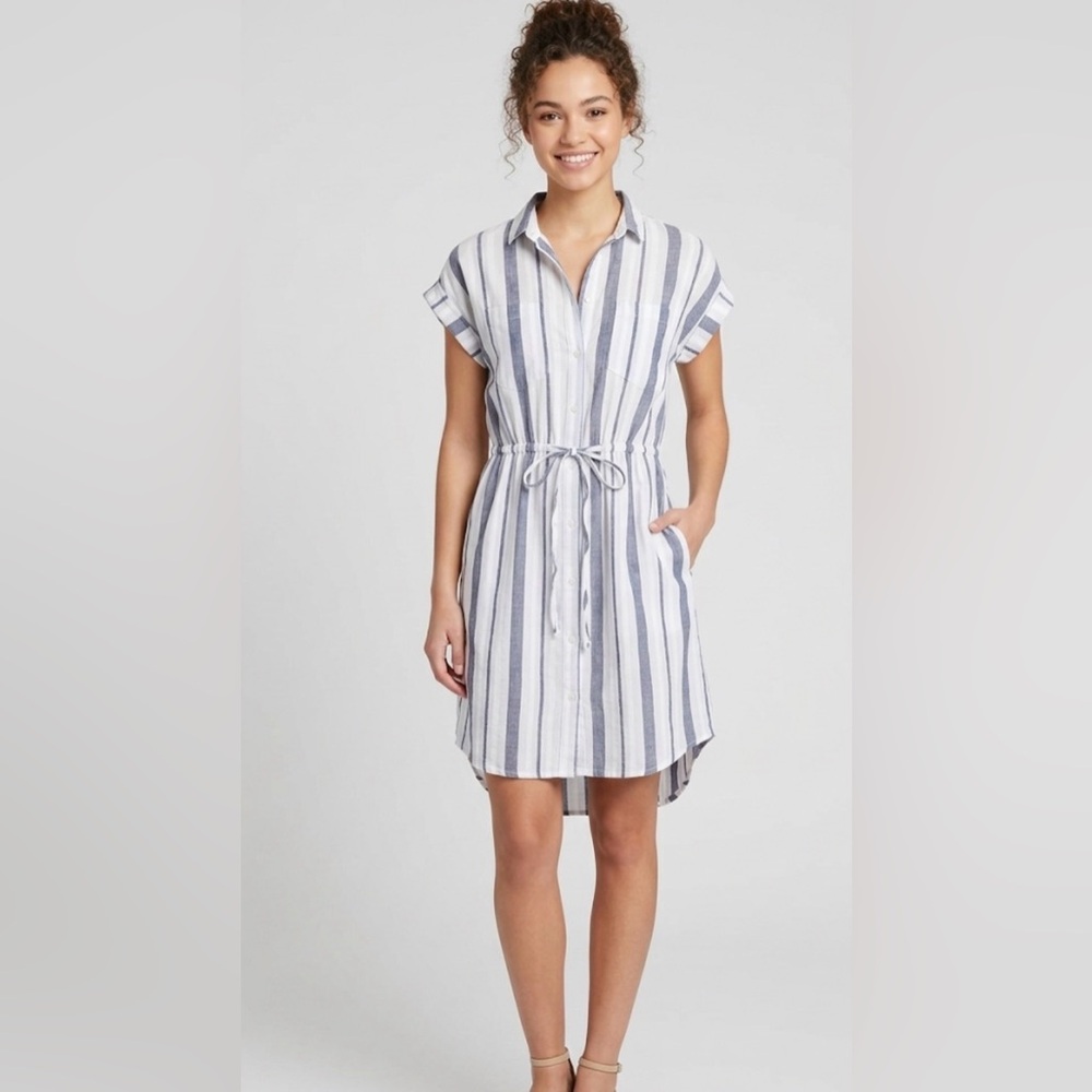 Japna White and Blue Striped Shirt Dress